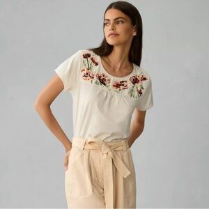 Anthropologie Tiny Fern Embroidered Cotton Tee (XS)